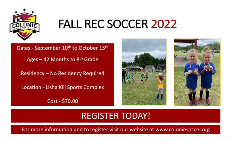 2022 Fall Rec Registration - NOW OPEN!