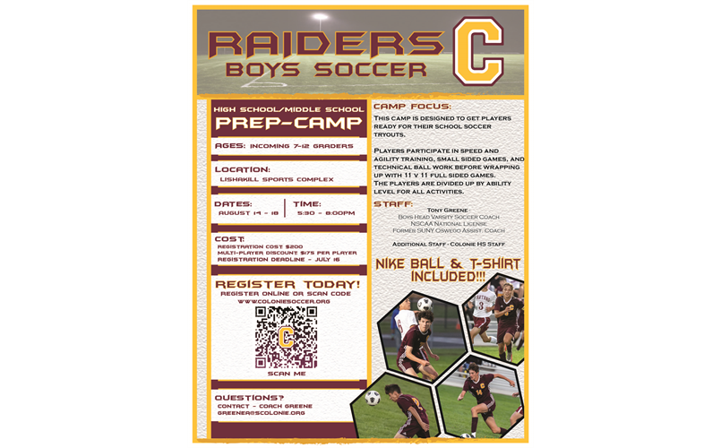 Colonie Raiders Boys Soccer Camp
